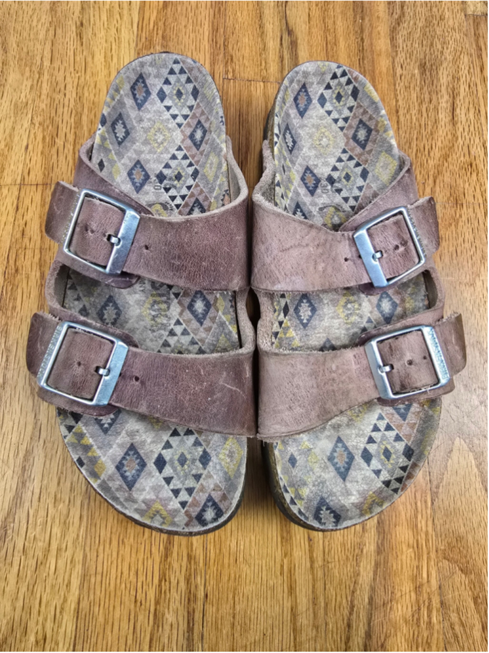 Birkenstock Arizona Brown Suede Geometric Print Sandals EU 36 US 5–5.5